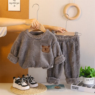 Children's Pyjama Sets Girls Fleece Suit Boys Thickened Top Pants 2Pcs Winter Warm Cartoon Outfits Autumn Baby Casual Sleepwear
