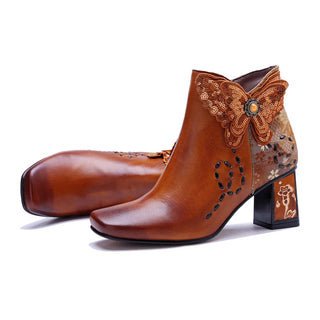 Multicolor Floral Block Heel Ankle Boots