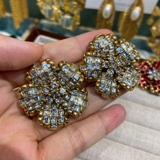 Women New Vintage Three-Dimensional Flower Ruby Earrings