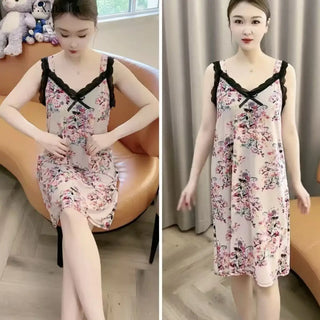 Women Silky Sleeveless Loose Nightgown
