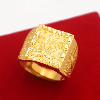 Exquisitely Carved Men's 24K Gold Ring
