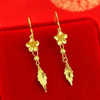 Classic Versatile 9999 24K Real Gold Beaded Earrings Size Earrings with Beaded Rings Earrings Gift for Girlfriend