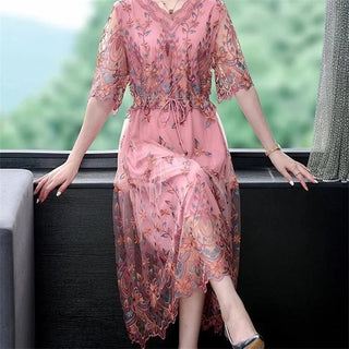 High end Embroidered V - neck Elegant Lady Dress - Epictzar Intl.