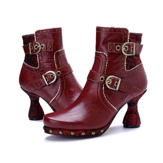 Studded Chunky Heel Leather Ankle Boots