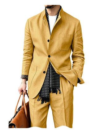 Men's Breathable 2Pcs Linen Business Suit