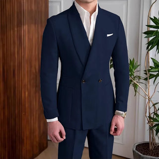 Men's Double-Breasted 2-Pcs Linen Suit