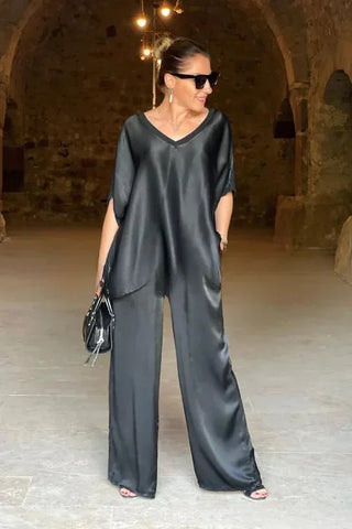 Ladies Trendy Satin Pants Suits
