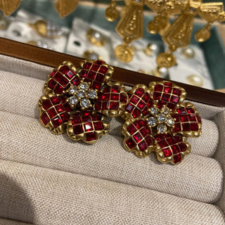 Women New Vintage Three-Dimensional Flower Ruby Earrings