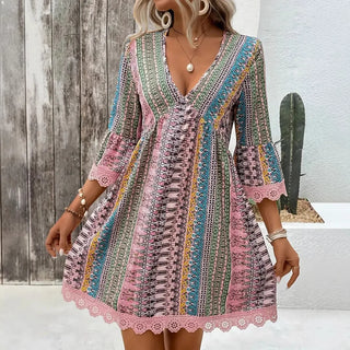 Retro Printed Bohemian Style Lace Dress