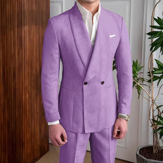 Men's Double-Breasted 2-Pcs Linen Suit