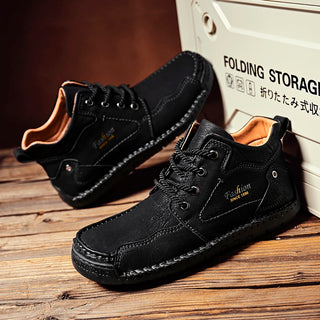 Handmade Genuine Leather Casual Shoes for Men Outdoor Hiking Shoes Winter Men Ankle Snow Boots Optional Plush Warm Male Sneakers