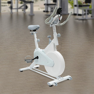 Indoor Fitness Bike White, 4kg Flywheel, Wool Pad Silent Braking, Adjustable Seat/Handle, LCD Display, 80kg Capacity