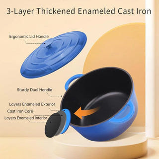 6QT Enameled Cast Iron Dutch Oven with Lid & Silicone Accessories, Round Dutch Oven Pot with Lid-Dual Handles, Oven Safe up to 5