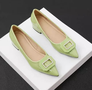 Female Working Heel Pumps Pointed Toe Green Red Black Luxury Desiger Shoes With Buckle Narrow Fits 33-45 21cm Spring Stilettos