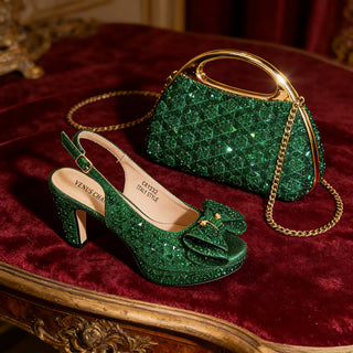 Rhinestone Peep-Toe Sandals & Bag Set