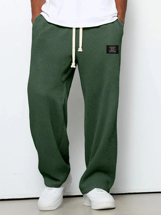 Trendy Drawstring Waffle Knit Casual Pants