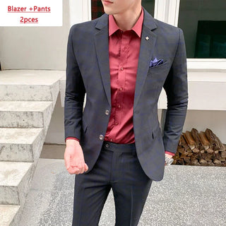 Blazer and Vest and Pants / Boutique Fashion Plaid Men's Casual Business Suit 3pcs Set Groom Wedding Dress Performance Costume