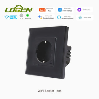 EU Wall Socket Tuya Smart Socket Wifi Electrical Outlets Power Monitor Google Smart Life Alexa Voice Control Glass Panel