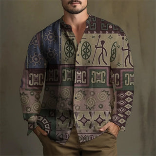 Ethnic Style Print Cardigan Shirt