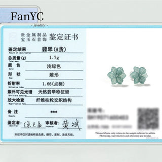 Natural Jadeite Blue Water Orchid Earrings S925 Silver Inlaid Hand-carved Exquisite Ancient Style Jade Petal Earrings Lady Gift