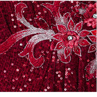 Vintage Women's Shiny Sequins Midi Dress Summer New Women's V-Neck Short Sleeve Slim Elegant Flower Embroidery Party Dress J421