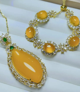 Luxury Emerald Zircon Jade Jewelry Set