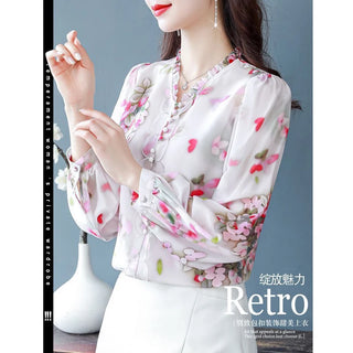 Elegant Floral Print Chiffon Blouse