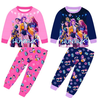 Kpop Demon Hunters Cartoon Kids Clothes Autumn Fashion GirlsLong Sleeve T Shirt + Pants 2pcs Set Children Home Pajamas