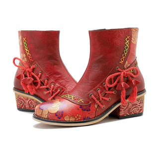 Cowgirl Ethnic Sheepskin Leather Ankle Boots