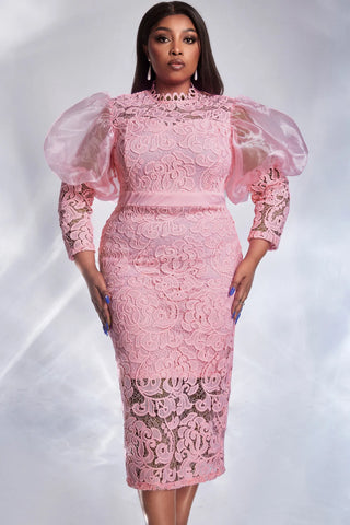 Elegant Formal Lace Midi Dress