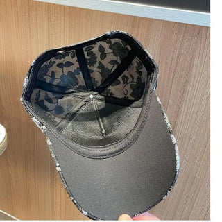Baseball Cap Women Summer Korean Style Sunscreen Flower Printed Baseball Cap Casual Breathable Adjustable Sun Hat Visor Snapback