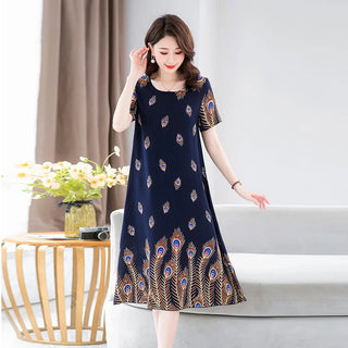 Short Sleeved Printed Women Night Sleepwear