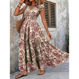 Bohemian Floral Print Ruffled Long Dresses - Epictzar Intl.