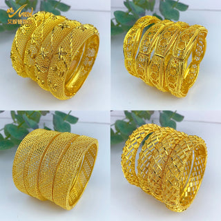 Luxury Dubai 24K Gold Plated Bangles For Women Indian African Bracelets Charm Wedding Ethiopian Arabic Hand Jewelry Party Gifts