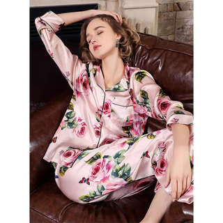 Silk Long Sleeve Cardigan Pajamas Sets