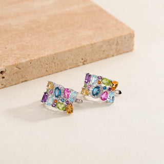 GEM'S BALLET 925 Sterling Silver Handmade Jewelry Multicolor Birthstone Earrings Natual Citrine  Amethyst Topaz Clip Earrings