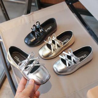 Autumn Children's Fashion Causal Black Ballet Shoes Solid Color Bowknot Elegant Girl Princess Shoes New Kids Leather Shoe