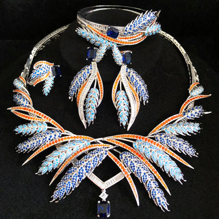 GODKI New Trendy 4PCS Ear of Wheat African Jewelry Set For Women Wedding Party Cubic Zirconia Dubai Bridal Jewelry Indian