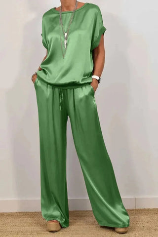 Smooth Satin Short Sleeve Pant Set