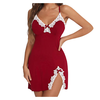 Women Lace Silk Satin V-Neck Sleepwear