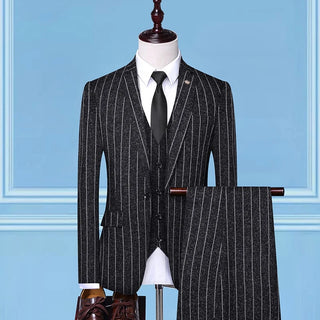 Men's Boutique Three-Piece Suit Set Checkered Stripes Vest Trousers Handsome Trend Leisure Business Casual Wear 2025 New