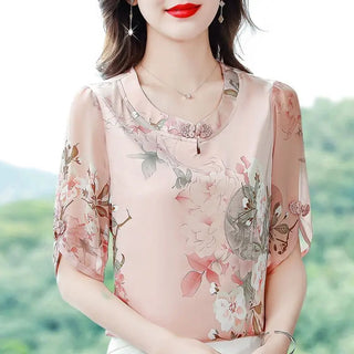 Ladies Loose Style Printing O-neck Blouse