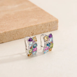 GEM'S BALLET 925 Sterling Silver Handmade Jewelry Multicolor Birthstone Earrings Natual Citrine  Amethyst Topaz Clip Earrings
