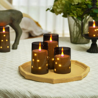 Flameless LED Candles with Embedded Star String Battery Operated Flickering Pillar Candle Light with Remote and Timer Home Decor