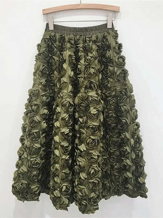 Elegant Elastic Waist Floral Design Skirts