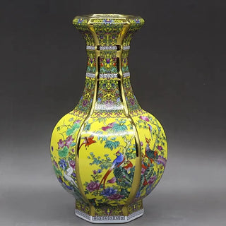 Colorful Enamel Flowers Antique Vase