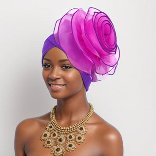 Exaggerated Large Flower Turban Hat for Women Nigeria Wedding Party Headwear Afrcian Female Head Wraps