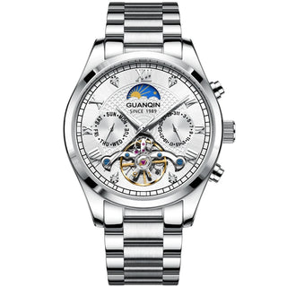 GUANQIN Automatic Mechanical Watch Men Luxury 42MM Dial Tourbillon Stainless Steel Business Leisure 30M Waterproof Watches