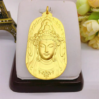 Guanyin Plaque Style Light 24K Gold Pendant