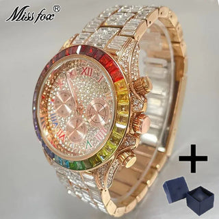 Luxury Iced Diamond Rose Quartz Wristwatch